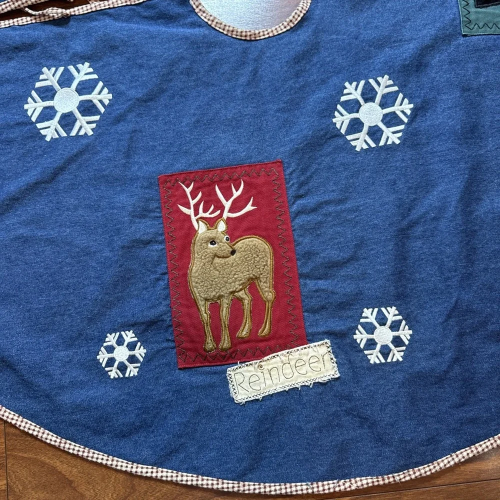 Vintage Denim Christmas Tree Skirt Hunters Western Lined Plaid Tie‎